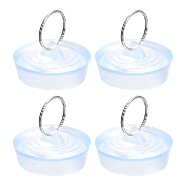 Tapón de fregadero de goma Uxcell, tapón de drenaje transparente que se adapta a desagües de 1-21/32" a 1-3/4" con anillo colgante para bañeras y cocinas, paquete de 4