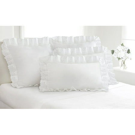 Eyelet Ruffled Pillow 2 Pack Sham King, White, Pretty ...