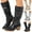 Black, variant on Women's Knee High Boots Pointed Toe Cowboy Wide Calf Fall Boots Chunky Heel Pull on Slouchy Winter Booties Gold 10.5
