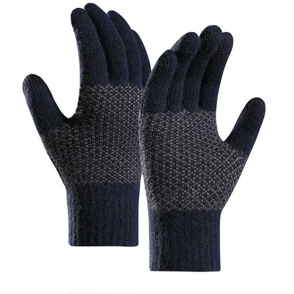 Clearance! Baberdicy Winter Men and Women Keep Warm Touching Screen Knit Gloves Elastic Cuff Soft Full Finger Gloves Mitten Navy