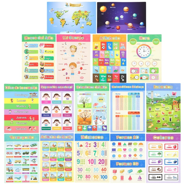16 Sheets Spanish Educational Poster Kids Preschool Posters Early Learning  Wall Chart