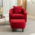 thumbnail image 3 of Accent Chair with Ottoman, Mid Century Modern Barrel Chair, Upholstered Armchair with Footstool and Pillow Club Tub Round Arms Chair with Wood Legs for Living Room, Bedroom, Office, Lounge, Red, 3 of 8