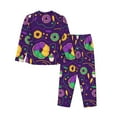thumbnail image 2 of Kll Mardi Gras And Donuts Print Women'S Long Sleeve Pajamas With Pants Sleepwear Loungewear 2 Set-Medium, 2 of 9