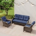 thumbnail image 5 of Meetleisure 3 Piece Wicker Patio Furniture Set, Rattan Chairs with 3-Seater Sofa, High Back, Deep Seating, Wide Armrest, Thick Cushions for Deck Porch, Dark Blue, 5 of 9