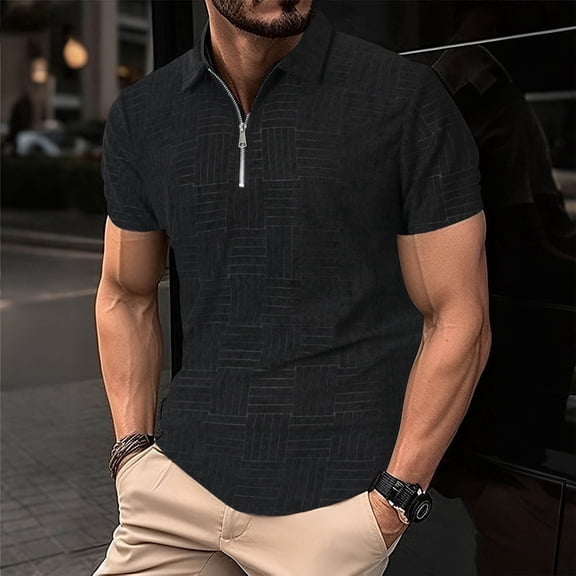 Jyeity Half-Zip Mens Shirts Solid Color Breathable Casual Short Sleeve,Collar T Shirts Tops Sporty T Shirts