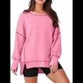thumbnail image 2 of Sudadera Informal de Cuello Redondo para Mujer, de Larga, Holgada, , con Costuras en Contraste, para Otoño. Rosa L, 2 of 8