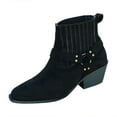 thumbnail image 6 of Western Cowboy Boots for Women 2025 Winter Fall Fashion Buckle Pointed Toe Chunky Heel Mid Calf Cowgirl Ankle Booties Black Size 6, 6 of 7