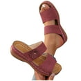 thumbnail image 4 of LOVZFMLL Wedge Sandals for Women 2025 Two Straps Slip On Open Toe Comfort Slides Sandals Casual Summer Beach Vacation Outdoor Walking Shoes Wine 8.5, 4 of 8