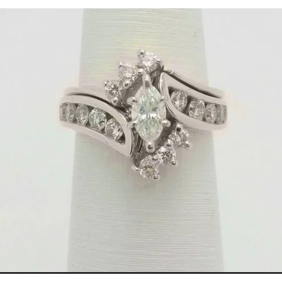 1.50 CT Marquise Cut Moissanite Anniversary Engagement Ring Real 14k White Gold