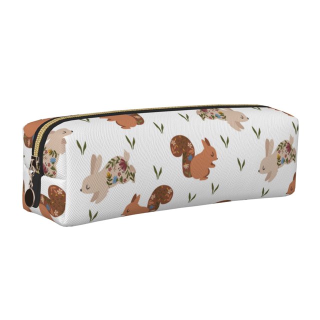 Easygdp Rabbit And Squirrel para Estuche de Lápices de Cuero, Estuche de Papelería de Cuero, Estuche de Gran Capacidad con Cremallera