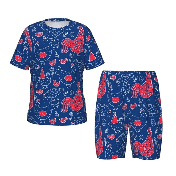 Balery Chicken and Rooster Conjunto de Pijama Infantil de Manga Corta con Estampado – Ropa de Dormir de Algodón Suave-Small