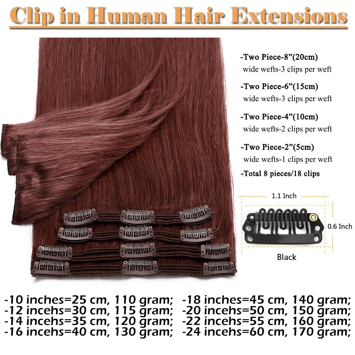 SEGO Clip in 100% Human Hair Extensions Real Thick Remy Hair Full Head 8 PCS Hair Pieces for Woman Balayage Black Brown Blonde