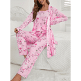 thumbnail image 5 of YUBIKWETE Womens 3 Piece Pajama Set Floral Butterfly Loungewear With Belted Robe And Pants, 5 of 6