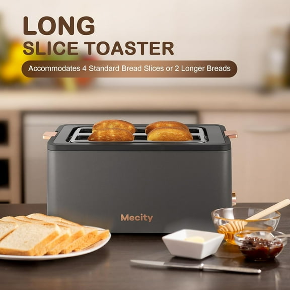 T-42AUB 2 Long Slot Toaster with LCD Display, 6 Browning Levels, 4 Programs, Grey & Gold