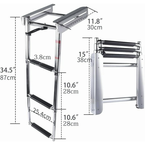 3 Step Telescoping Boat Ladder, 316 Stainless Steel Marine Ladder with 600lb Capacity