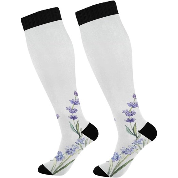 GZHJMY Lavender Compression Socks, Women Men Long Stocking (20-30mmHg), Travel Knee High Stockings for Athletic Sports,Running,Cycling,Nursing