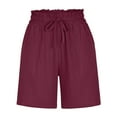thumbnail image 5 of Summer Beach Shorts for Womens Fashion Elastic Waist Plus Size Casual Solid Color Casual Drawstring Sports Shorts With Pocket, 5 of 9