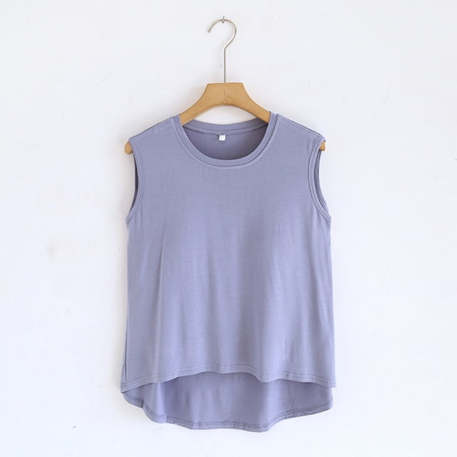 Blusa de pijama de manga corta para mujer, lisa, informal, a la moda, con cuello redondo, sin mangas, para dormir, pijamas para mujer