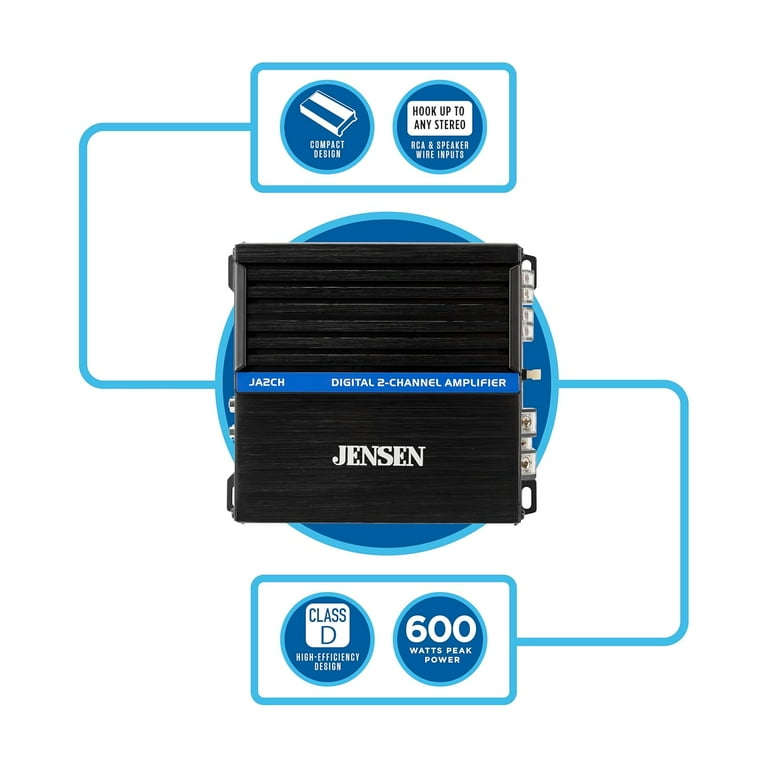 Jensen JA2CH Class-D 2-Channel Amplifier, 600W Peak, Compact