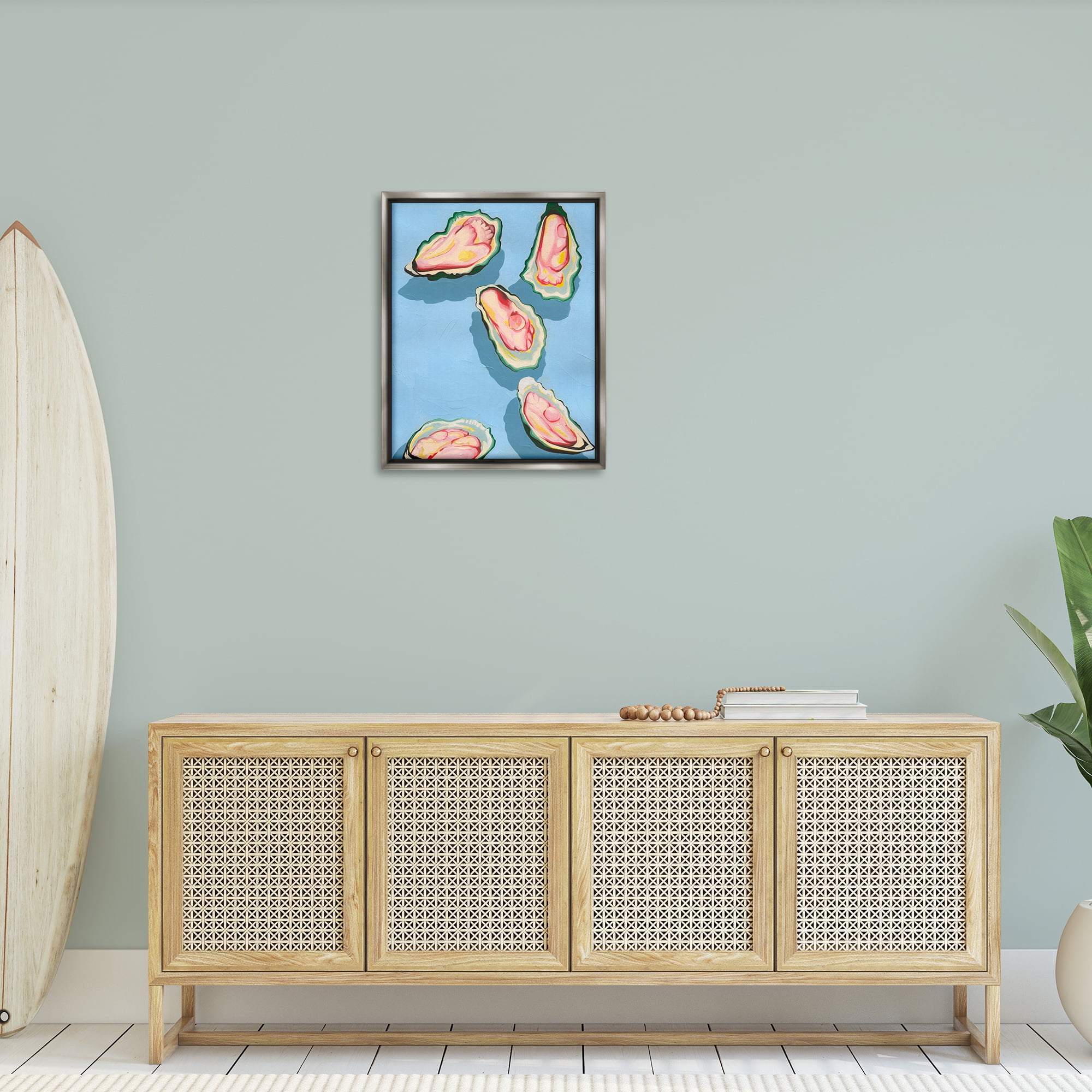 Stupell Industries Bold Oysters on Blue Animals & Insects Painting Gray Floater Framed Canvas Art Print Wall Art, 25 x 31