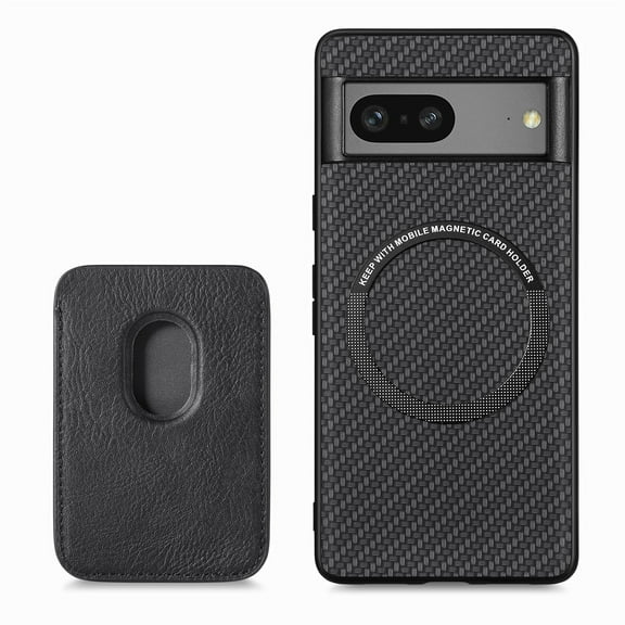 Feishell for Google Pixel 7 Carbon Fibre Texture PU Leather Phone Case with Removable Card Pocket,Compatible with MagSafe Charging,Shockproof Luxury Magnetic Anti-Scratch Slim Phone Case,Black