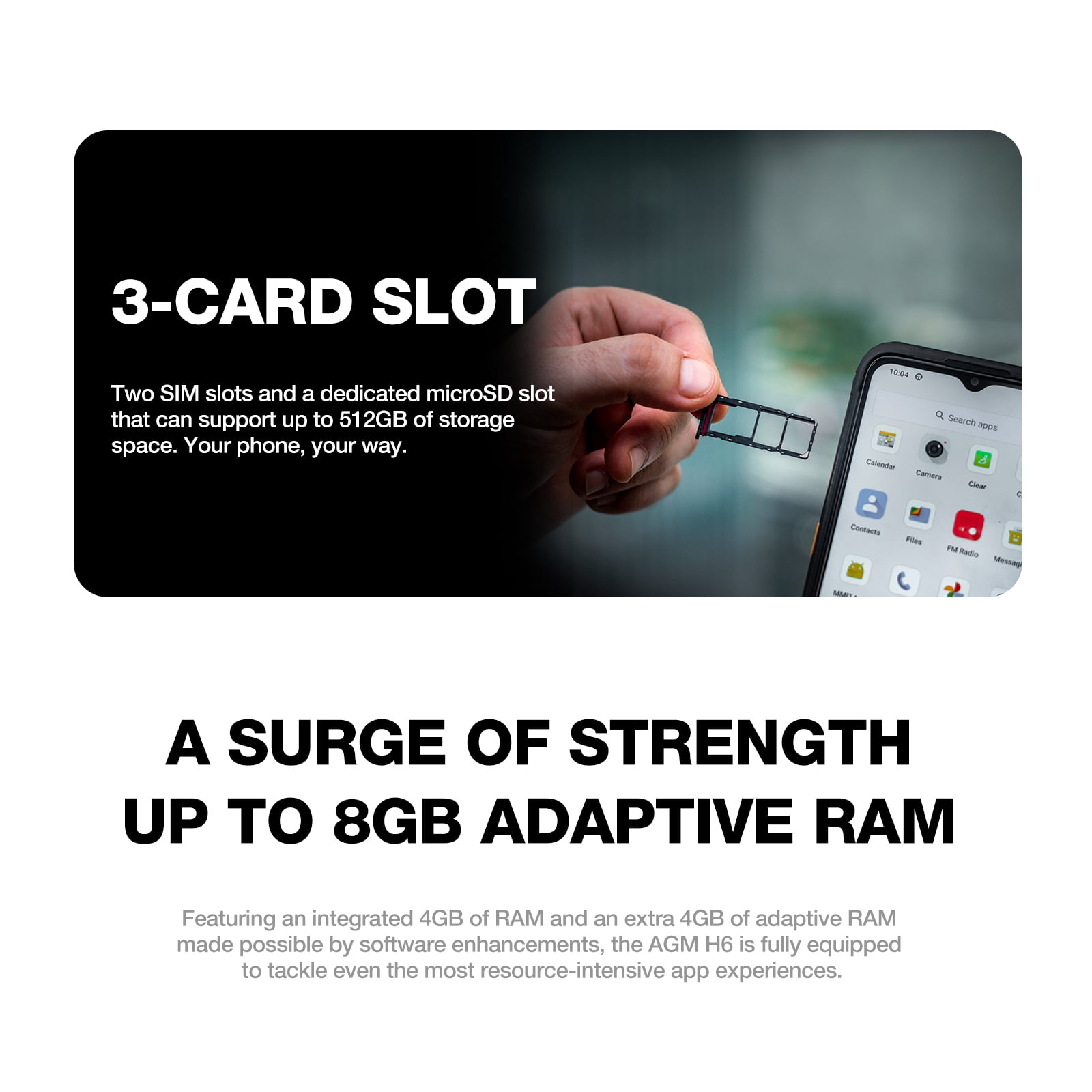 AGM H6 Lite Rugged unlocked cell phones, Ultra-Thin 10.75mm, Rugged Smartphone, 16GB RAM (4+4) + 128GB ROM, Android 13 T-mobile Phone, 6.56-inch 90Hz Display, IP68/IP69K, 4G Double SIM/NFC/GPS