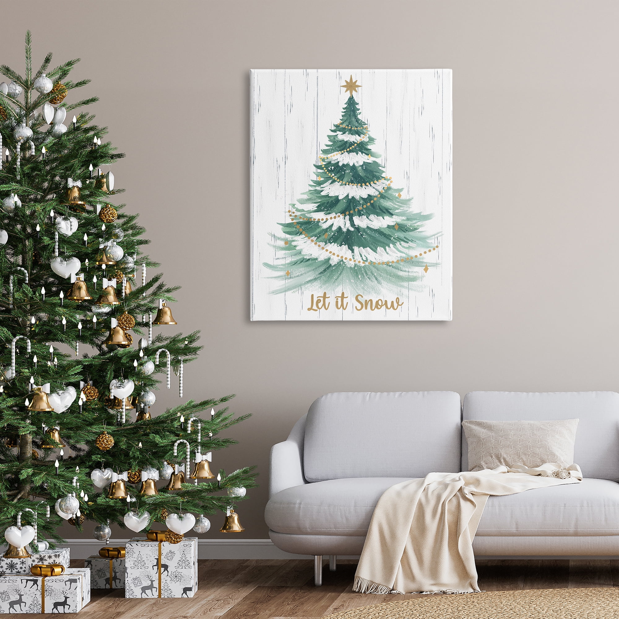 Stupell Industries Let it Snow Rustic Tree Holiday Painting Gallery Wrapped Canvas Art Print Wall Art, 36 x 48