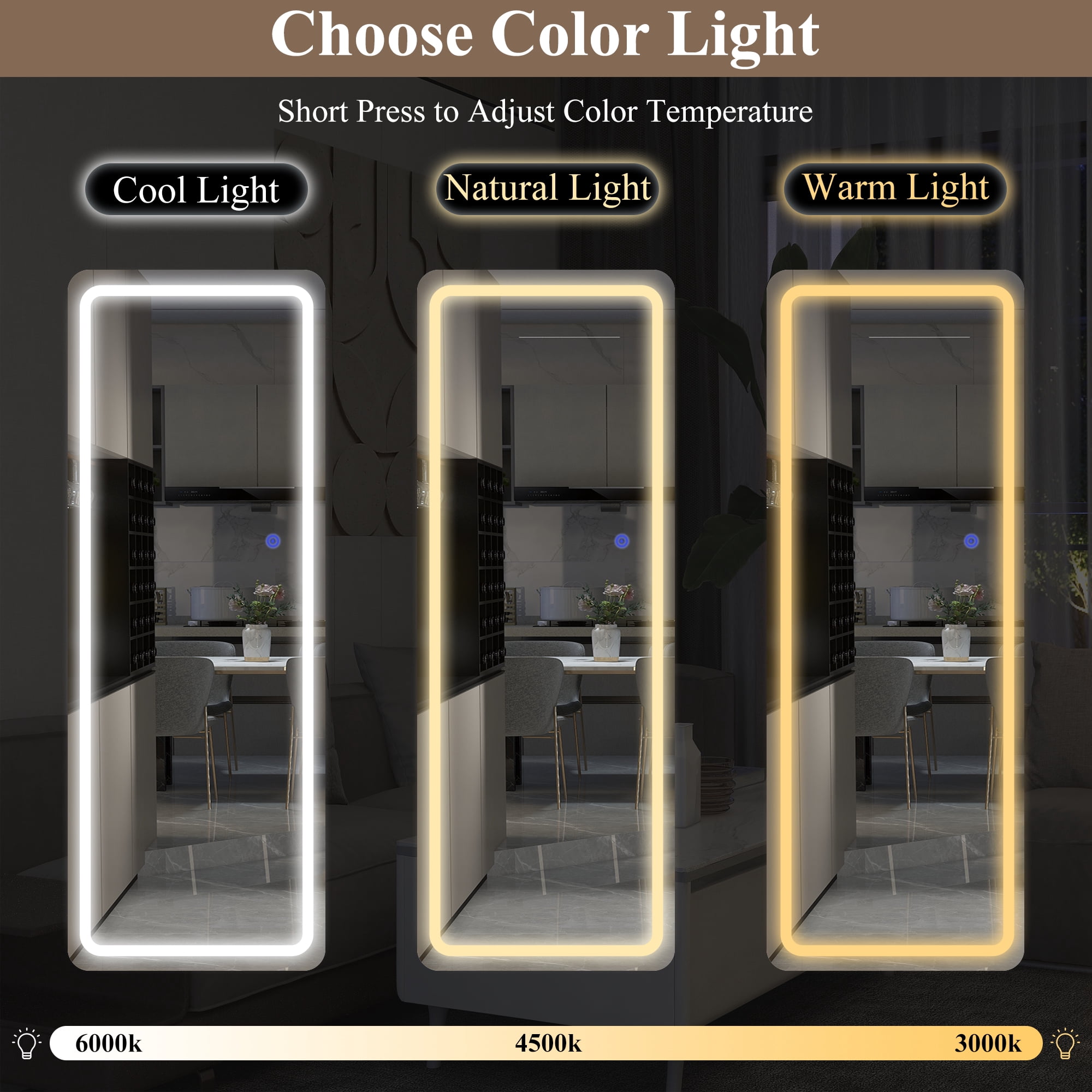 MAYEERTY 63"x20" Frameless Led Mirror Full Length Mirror Rectangle Standing Floor Mirror, Silver