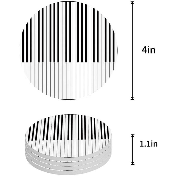 FMSHPON Music Piano Theme Set of 6 Round Coaster for Drinks, Absorbent Ceramic Stone Coasters Cup Mat with Cork Base for Home Kitchen Room Coffee Table Bar Decor