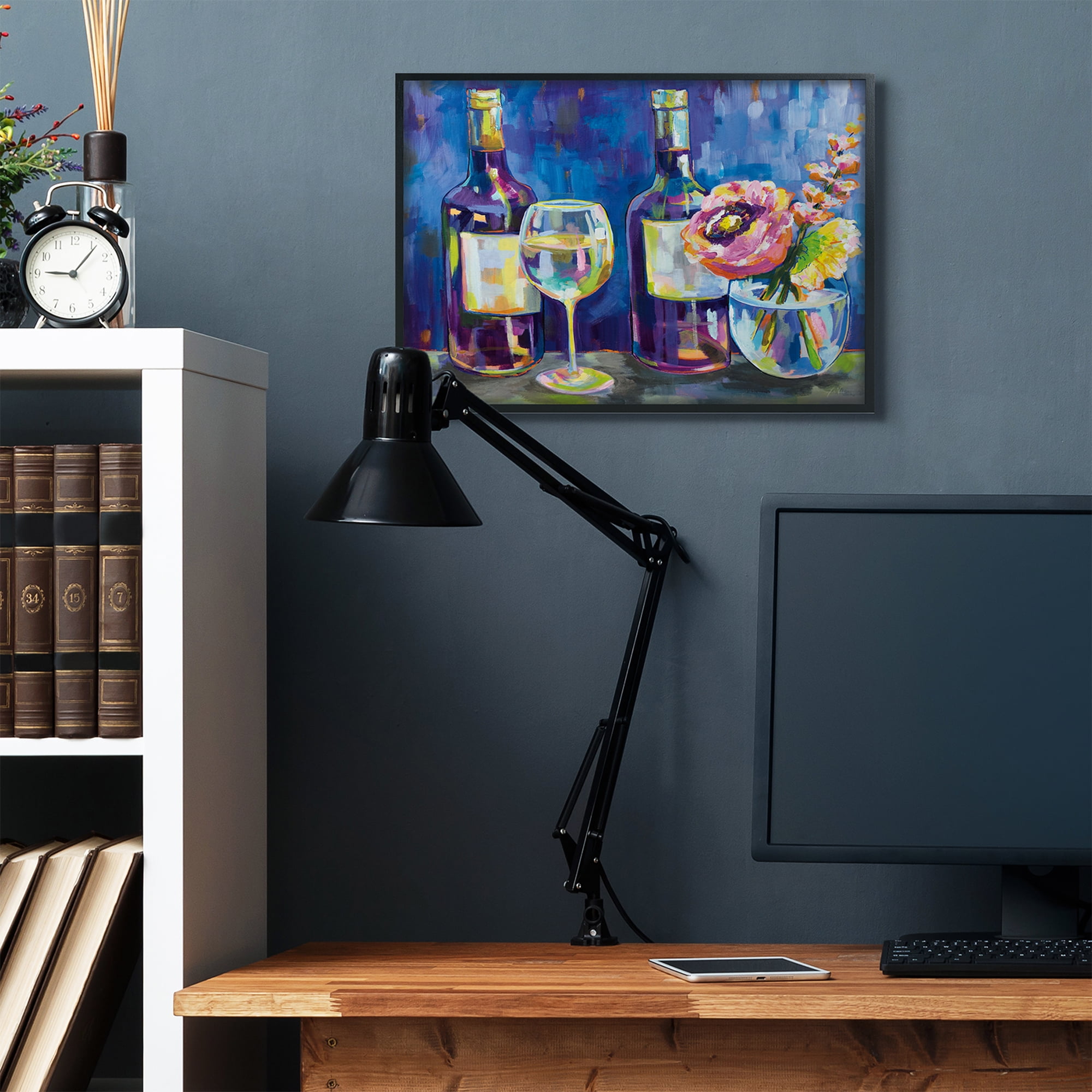 Stupell Industries Party Drinks and Flowers Blue Purple Modern Painting Black Framed Art Print Wall Art, 24x30, by Jeanette Vertentes