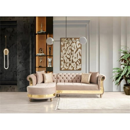 Pemberly Row Gold Detailed Tufted Upholstery Sectional made with Wood In Taupe