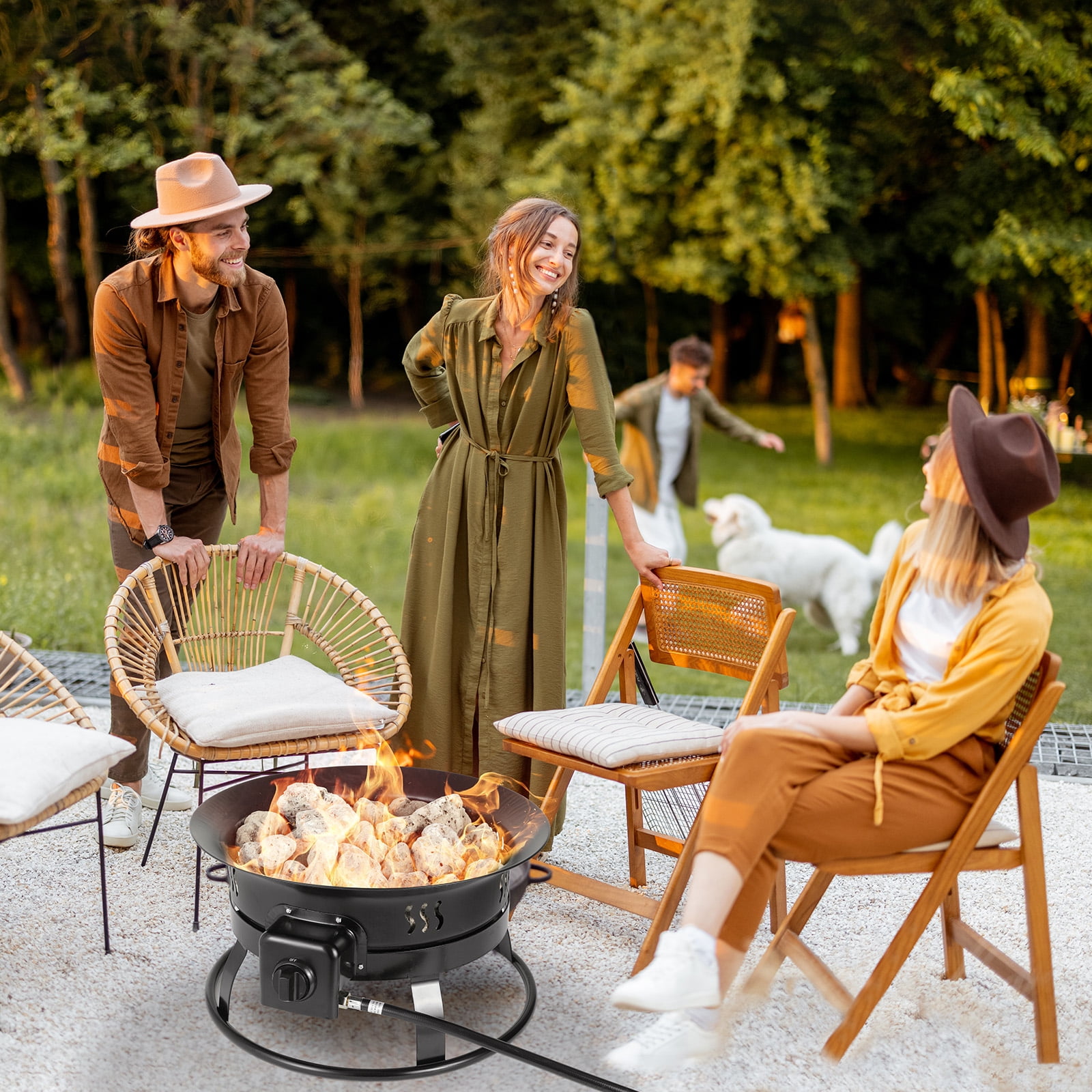 TLSUNNY 24'' Portable Propane Fire Pit, 58,000 BTU Smokeless Firebowl, w/ Cover & Lava Rocks, for Patio, Outdoor