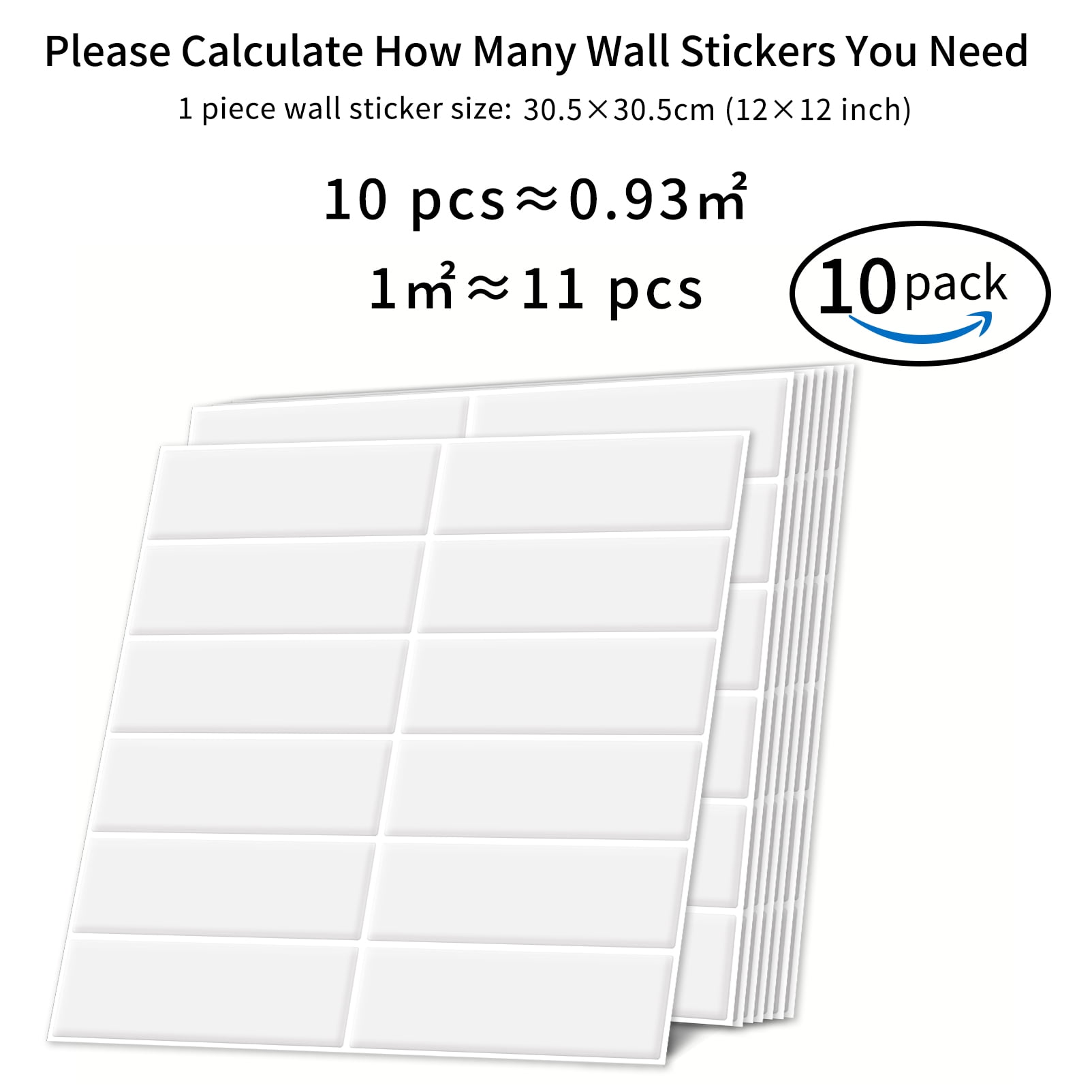 DEWOO 10pcs Peel and Stick Backsplash Wall Tiles, Extra Thick 3D Wall Panels, Heat & Water Resistant, Easy DIY Kitchen, Bathroom, Laundry, Fireplace & Rental Home Wall Décor (White, 12"×12")