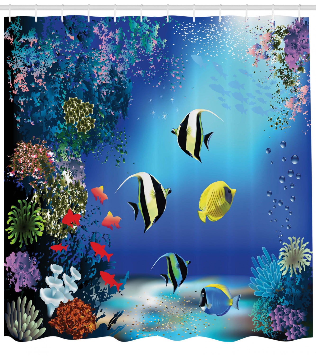 Turtle Underwater Shower Curtain Set Ocean Tropical Sea Fish Colorful Nautical