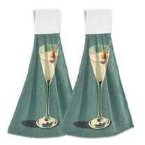 Yayeee Kitchen Hanging Hand Towels Set of 2 with Loop Bathroom Absorbent Tie Towel, Beige Martini