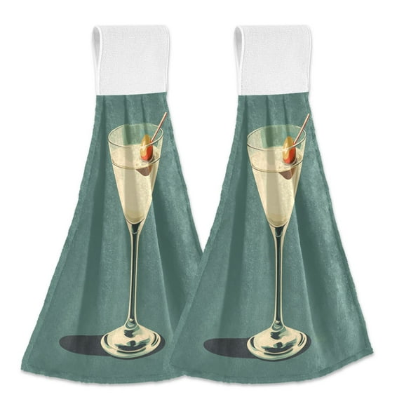 Yayeee Kitchen Hanging Hand Towels Set of 2 with Loop Bathroom Absorbent Tie Towel, Beige Martini