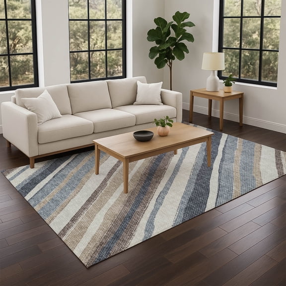 Addison Rugs Chantille Indoor/Outdoor Transitional Stripes Denim Machine Washable Rectangle Rug, 10' x 14'
