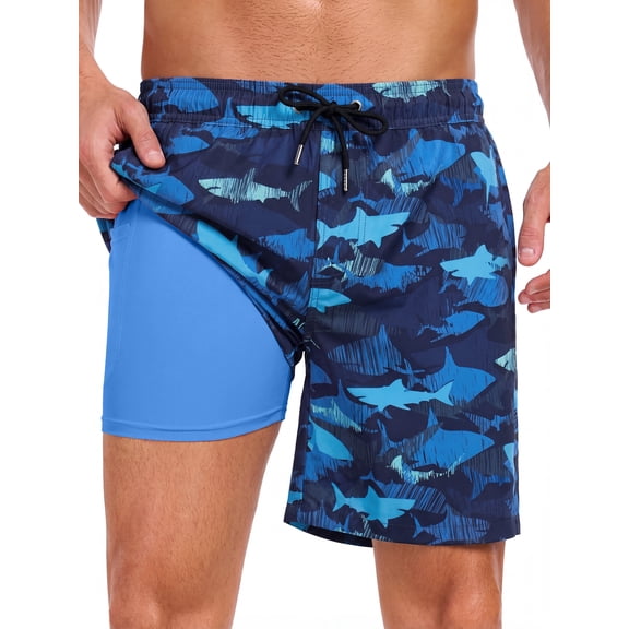 DAKIMOE Mens Swim Trunks with Compression Liner 7'' Quick Dry Board Shorts Beach Sports Short for Men Swimming Bathing Suits Swimwear S to XXL