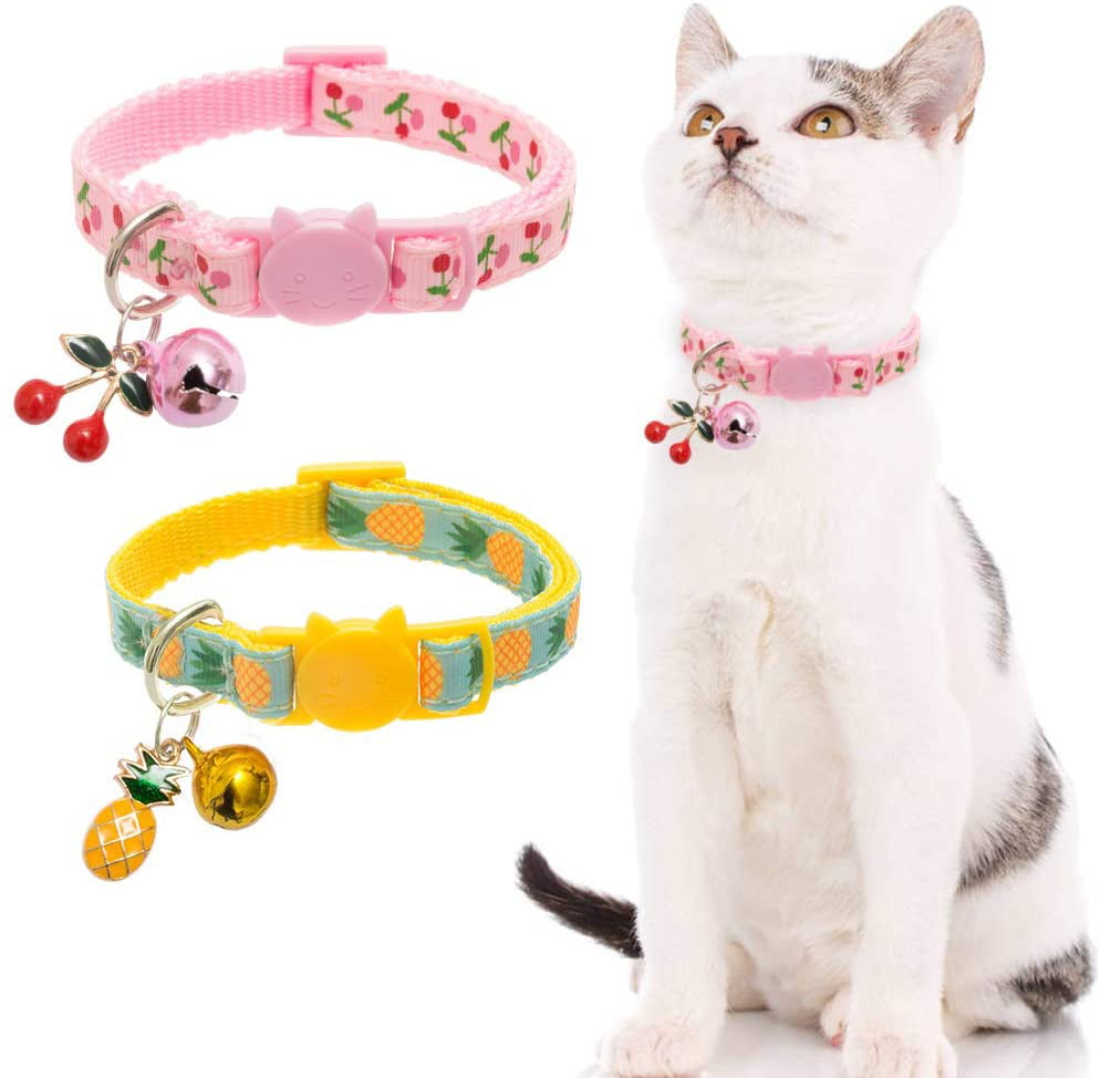 Safety Adjustable Kitten Collars 2 Pack BINGPET Christmas Cat Collar Breakaway with Bell and Charm 