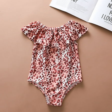

QISIWOLE Toddler Baby Girls Summer Cute Leopard Polka Dots Print Ruffles One-piece Swimsuit summer savings