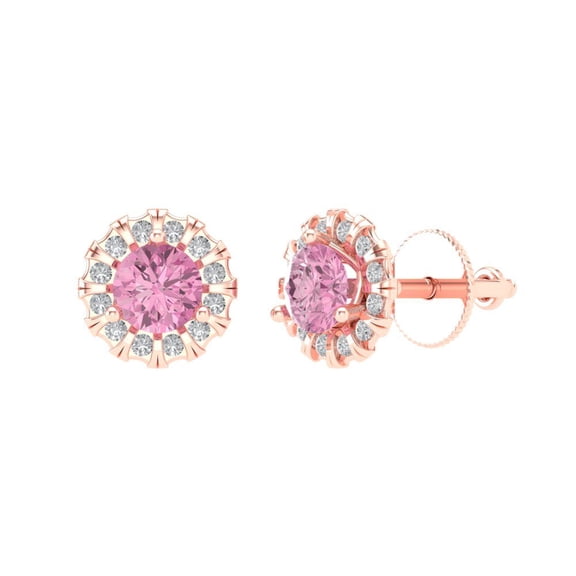 0.8808 ct Screw-Back Stud Earrings for Women | 4.5mm Round Cut Simulated Pink Diamond | 14K Rose Gold