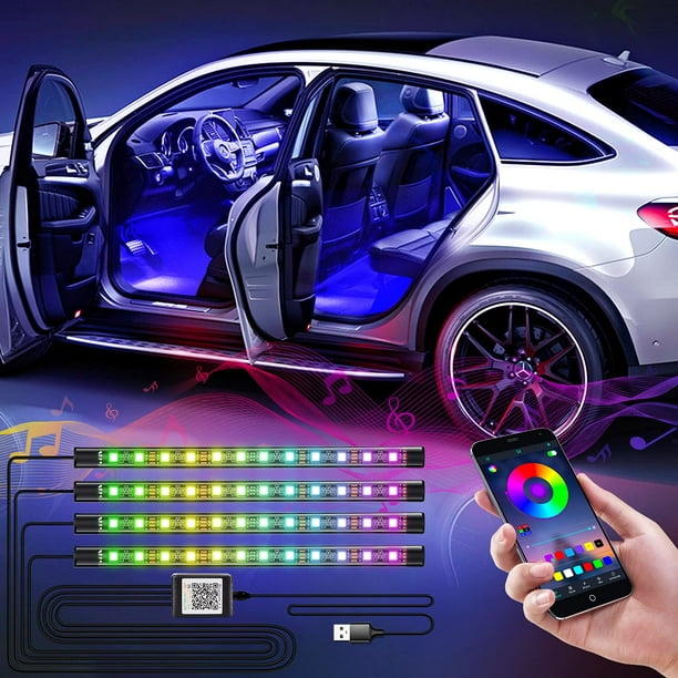 Lumières de bande led de voiture, lumières intérieures de voiture rgb  multicolores, 16 millions de couleurs 5 en 1 avec fibre optique de 236  pouces, kits d'éclairage ambiant, son actif