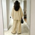 thumbnail image 4 of Womens Cotton Linen Sets 2 Piece Oversized V-neck Loose Top and Wide Leg Pants Sets Casual Vacation Outfits Beige M, 4 of 6