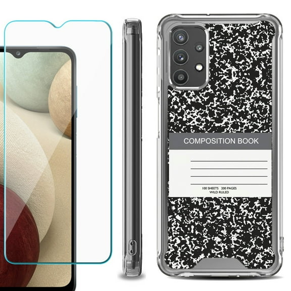 Shockproof Bumper Phone Case for Samsung Galaxy A32 5G, with Tempered Glass Screen Protector, by OneToughShield ® - Composition Book