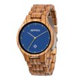 thumbnail image 2 of Reloj de madera para hombre analógico de correa de madera clara reloj de pulsera esfera azul Jinwen Reloj de pulsera de madera para hombre, 2 of 8