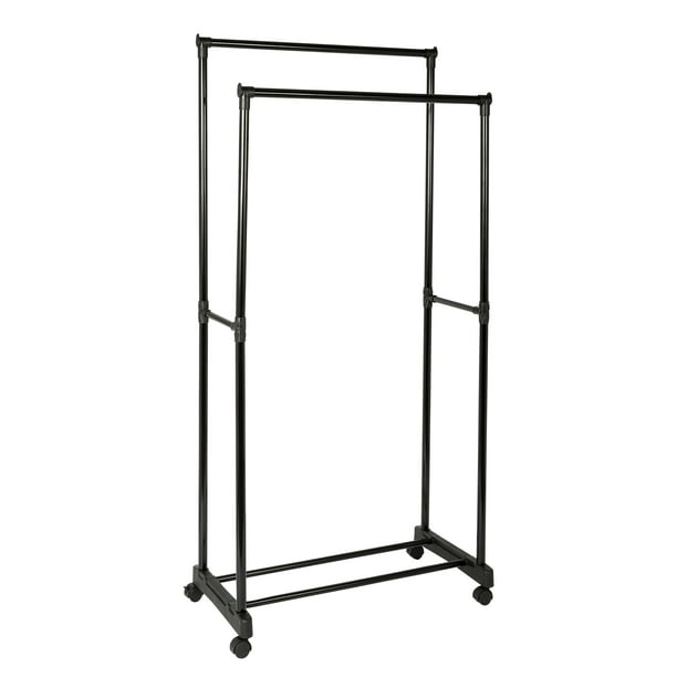 Honey-Can-Do Rolling Double Bar Garment Rack, Plastic and Steel, Black ...