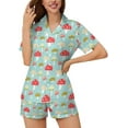 thumbnail image 2 of SKQIT Ensembles de Pyjama à Manches Courtes pour Femmes, 2 Pcs Imprimé Mignon Chemise Boutonnée en Satin Doux et Shorts, 2 of 8
