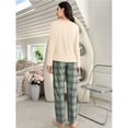 thumbnail image 2 of Women's Long Sleeve Plaid Pajama Set, Soft Polyester Crew Neck Loungewear Top and Straight Leg Pants 2 Piece Sleepwear Set, 2 of 4