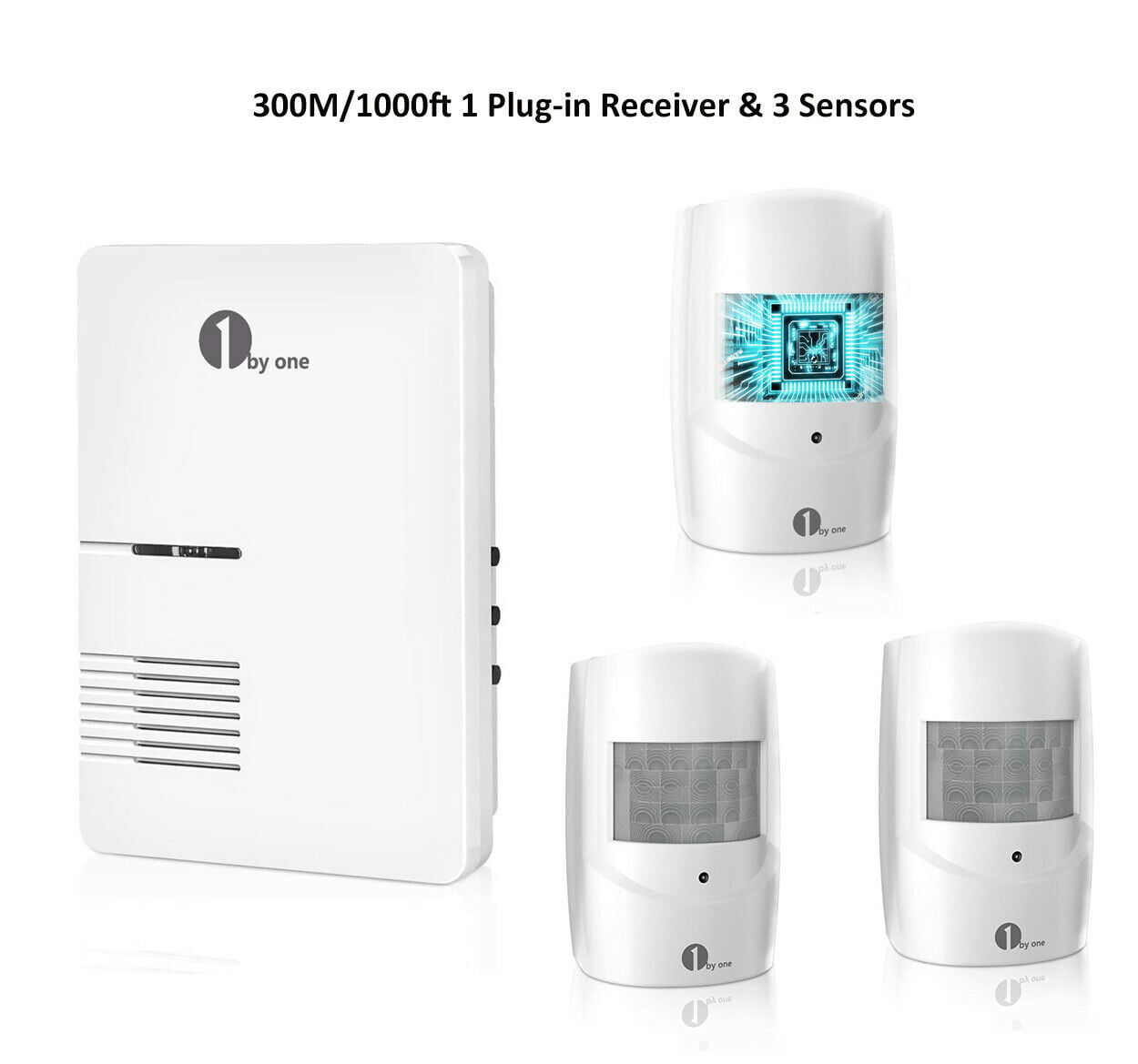 1Byone Wireless Doorbell 1000ft Door Bell Receiver DIY Chime Alert Dector Sensor 