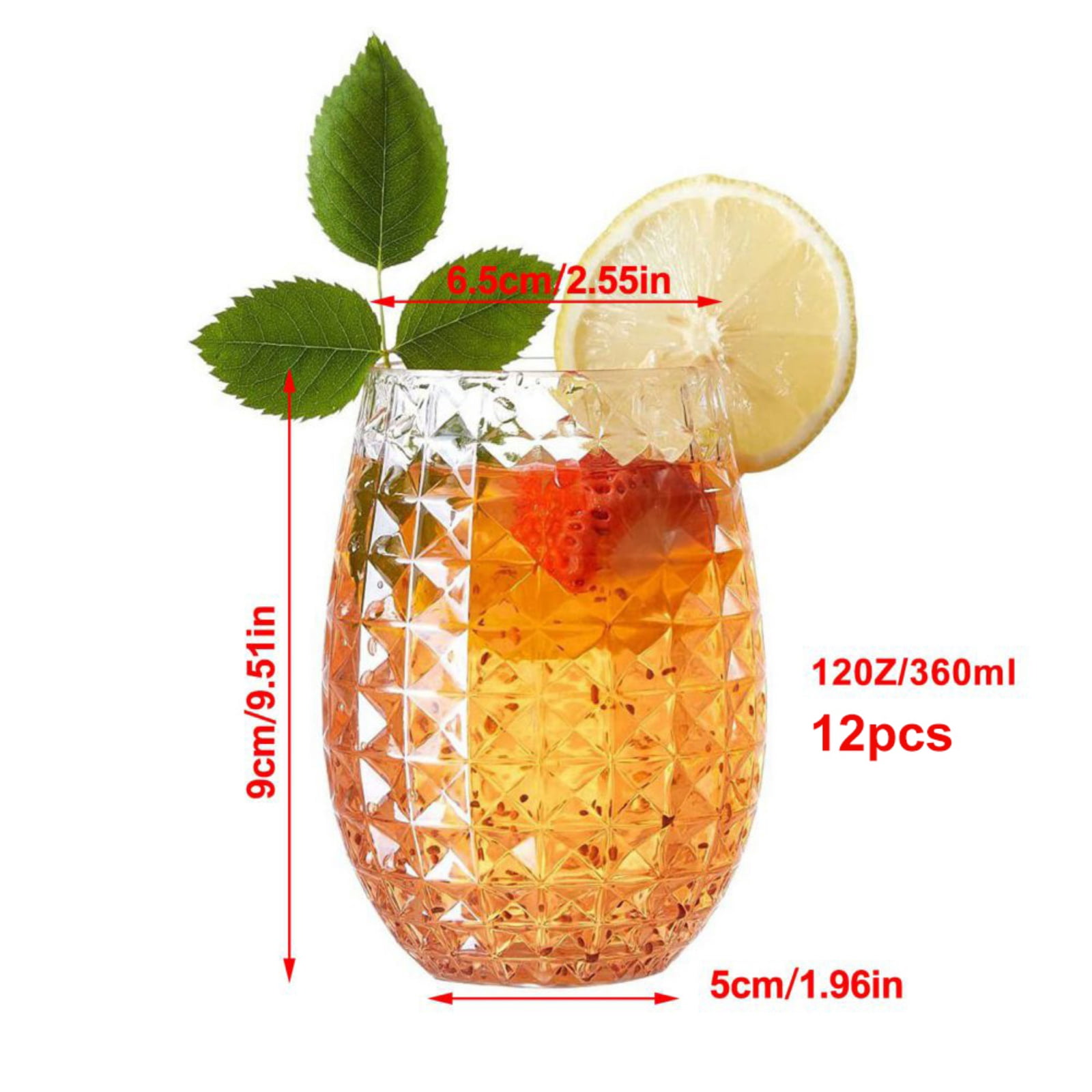 6Pack 12oz, Pineapple Cocktail Glass, Transparent Wine Glass, Creative Champagne Glass, Water Glass, Suitable for Bar, Pub, Club, Restaurant, Home Use, Beverage Vessel